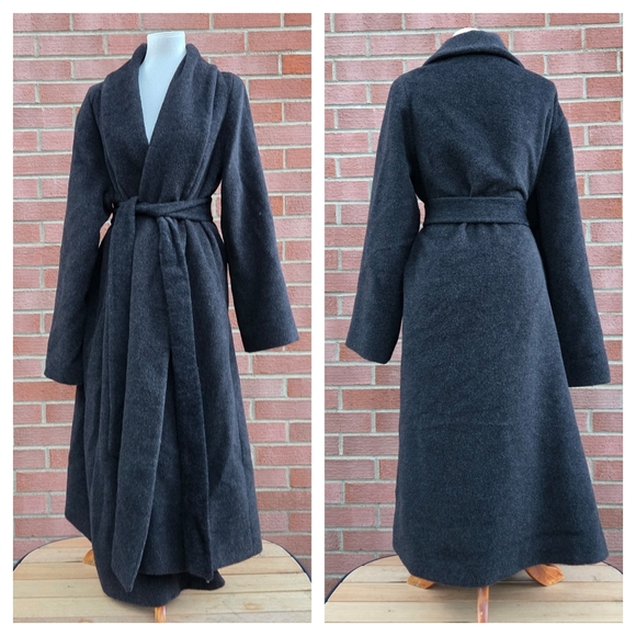 Eileen Fisher Baby Alpaca Shawl Collar Midi Belted Coat Large Charcoal Grey - Picture 1 of 6